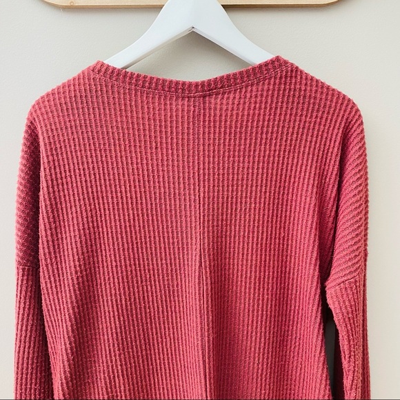 Wild Fable Button Up Waffle Knit Top Maroon Sz Medium - Picture 8 of 9